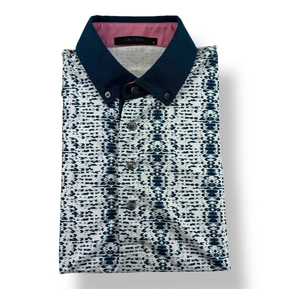 Greyson White Blue Alligator Print AOP Golf Polo Shirt Men's Size Small